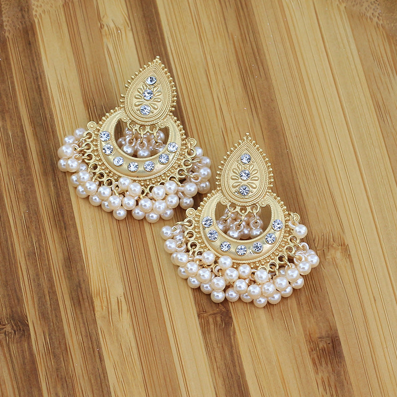 Indian Earrings Traditional Round Pearl Beaded Earrings Chandali for Wowen-Golden - enjoyinshopping