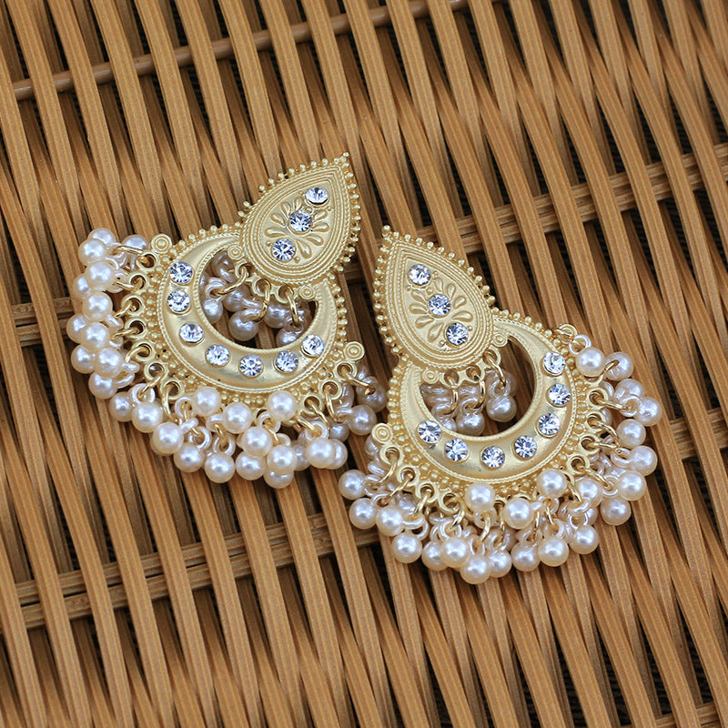 Indian Earrings Traditional Round Pearl Beaded Earrings Chandali for Wowen-Golden - enjoyinshopping