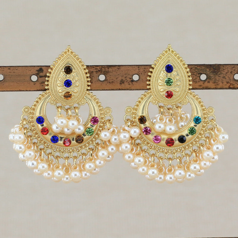 Indian Earrings Traditional Round Pearl Beaded Earrings Chandali for Wowen-Golden - enjoyinshopping