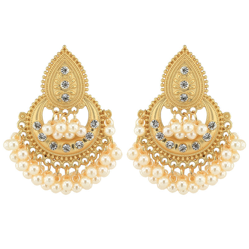 Indian Earrings Traditional Round Pearl Beaded Earrings Chandali for Wowen-Golden - enjoyinshopping