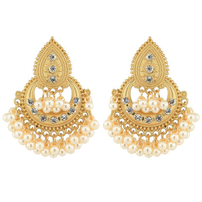 Indian Earrings Traditional Round Pearl Beaded Earrings Chandali for Wowen-Golden - enjoyinshopping