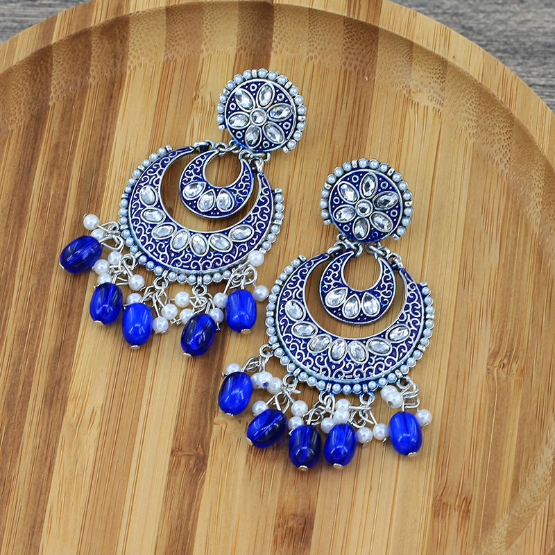 Indian Earrings Traditional Round Beaded Earrings Chandali for Wowen-Pink/Blue - enjoyinshopping