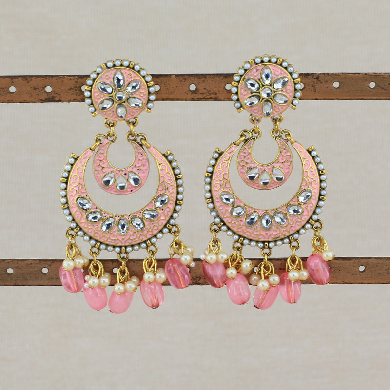 Indian Earrings Traditional Round Beaded Earrings Chandali for Wowen-Pink/Blue - enjoyinshopping