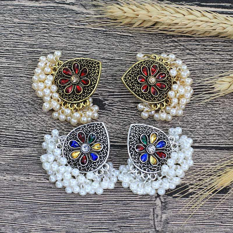 Indian Earrings Traditional Pearl Beaded Small Stud Earrings