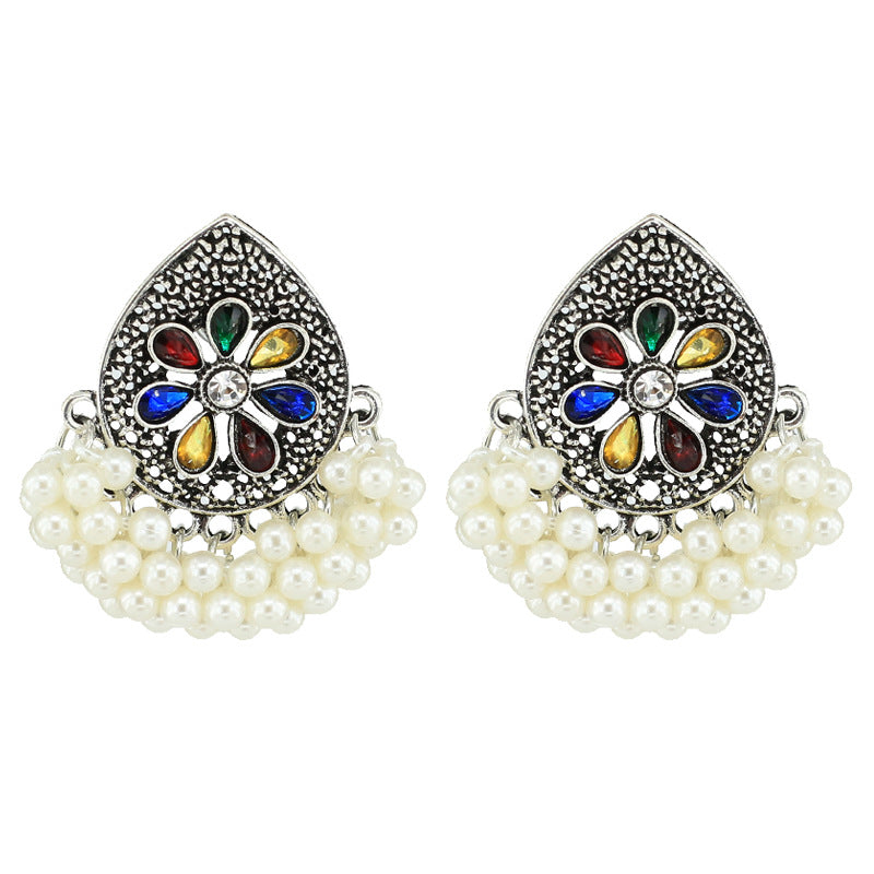 Indian Earrings Traditional Pearl Beaded Small Stud Earrings