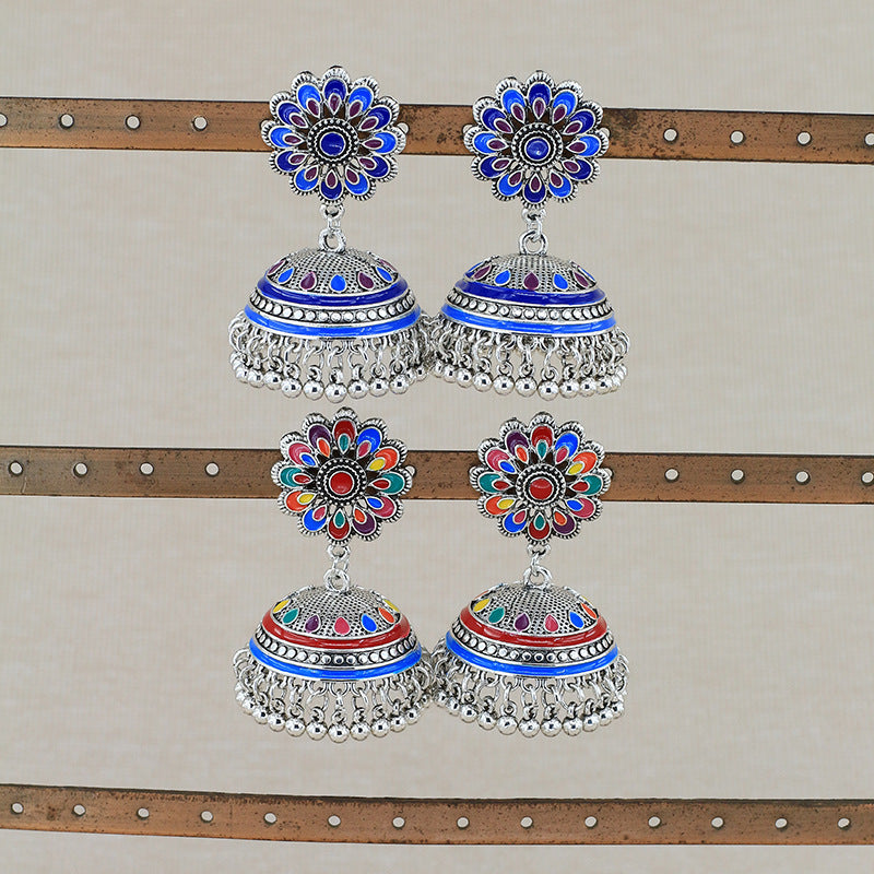 Indian Earrings Traditional Beaded Flower Earrings Jhumka Jhumki Jumka for Wowen-Brown - enjoyinshopping