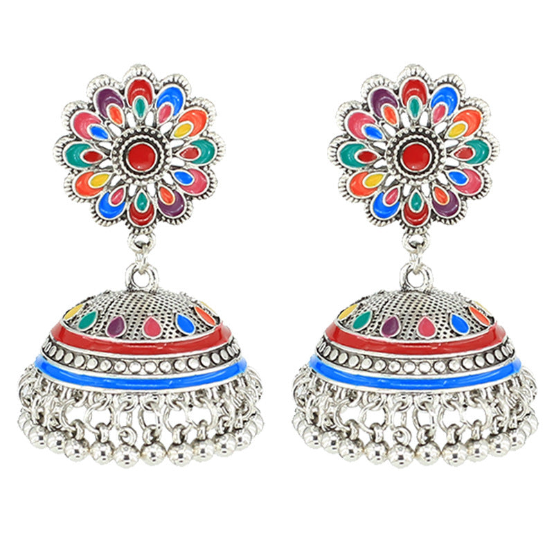 Indian Earrings Traditional Beaded Flower Earrings Jhumka Jhumki Jumka for Wowen-Brown - enjoyinshopping