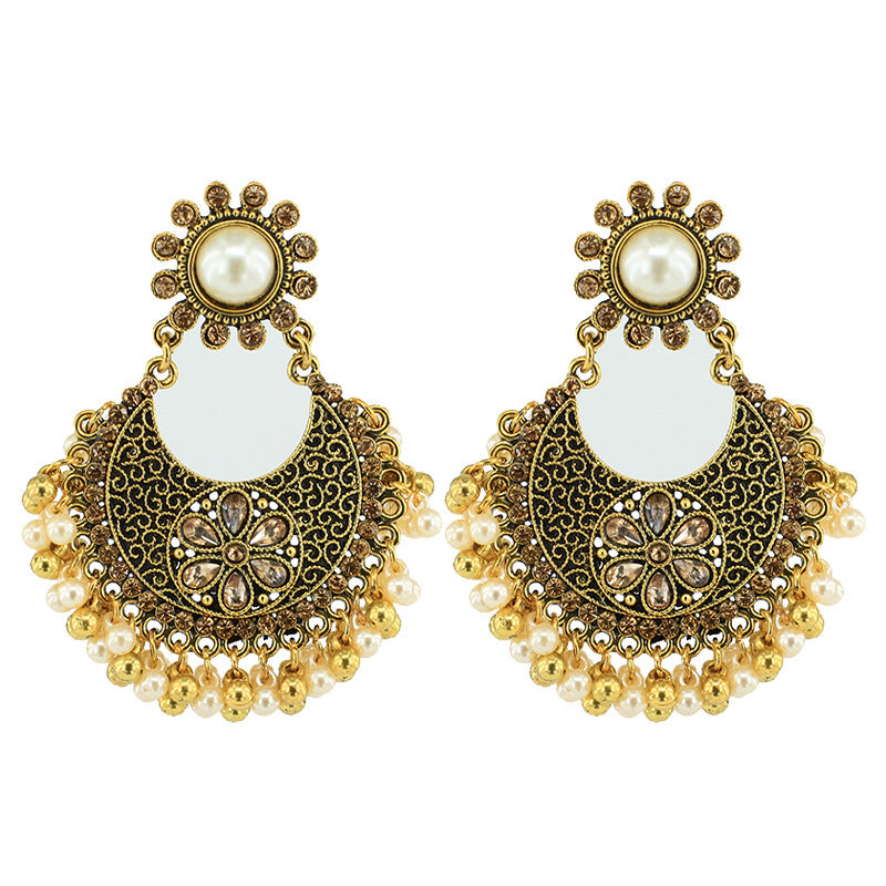 Indian Earrings Gold Round Pearl Beaded Flower Earrings for Wowen-Gold/Silver - enjoyinshopping