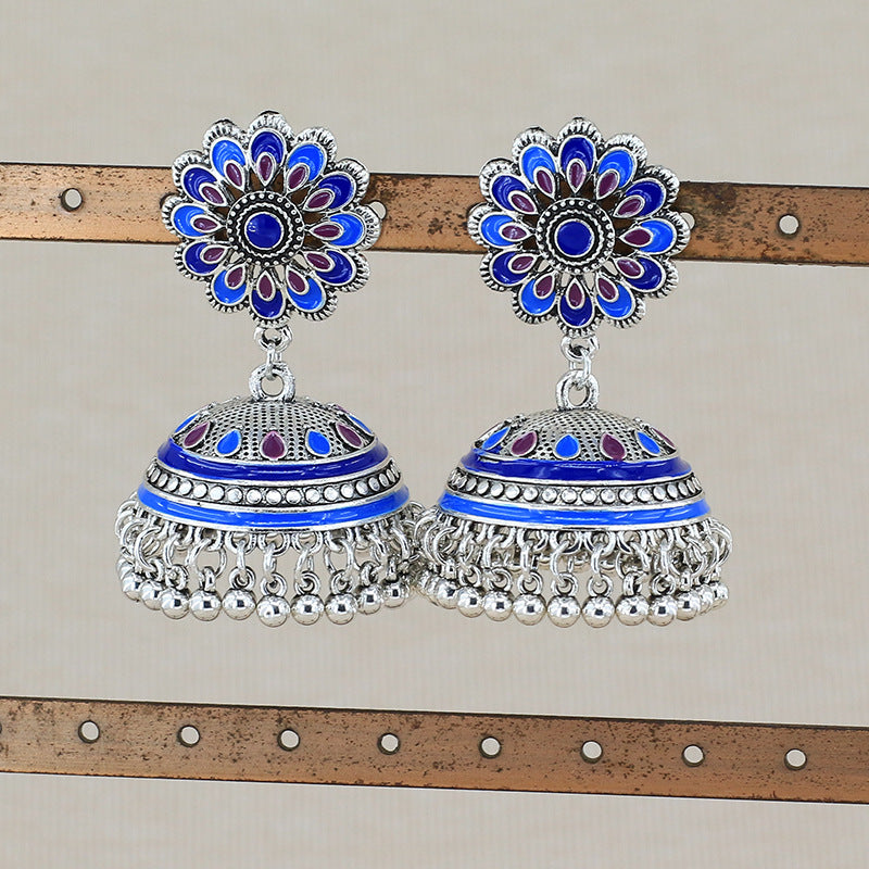 Indian Earrings Traditional Beaded Flower Earrings Jhumka Jhumki Jumka for Wowen-Brown - enjoyinshopping