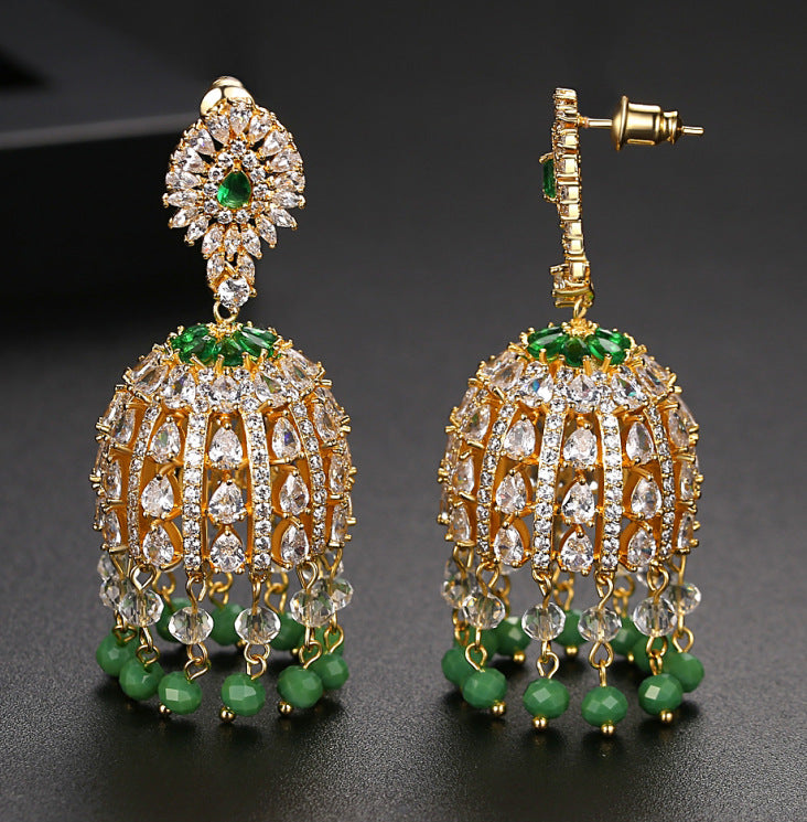 High-Quality Indian Style Earrings Bollywood Inlaid Zircon Luxury Jhumka Jhumki Jumka Earrings-Gold - enjoyinshopping