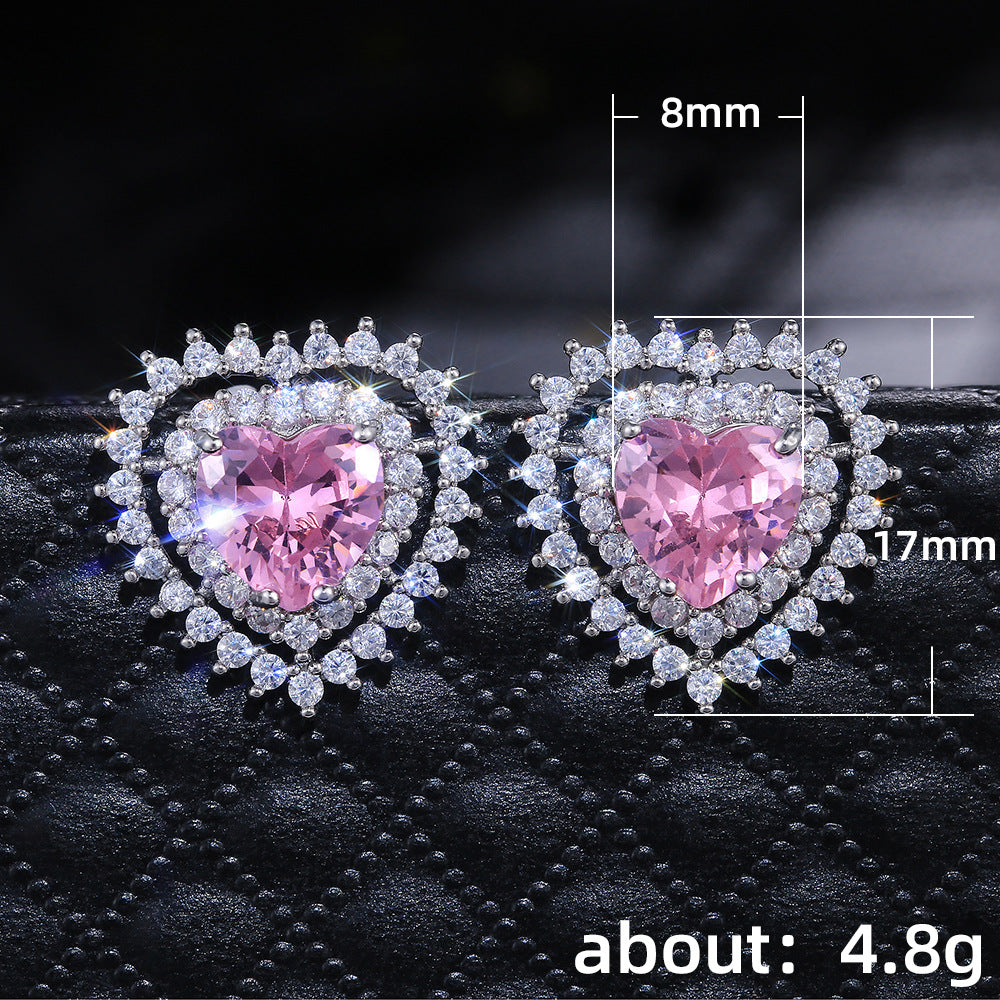 Peach Heart All-Match Heart-Shaped Zircon Stud Earrings