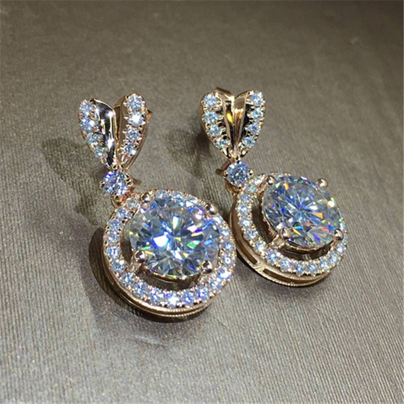 Wedding Bridal Ornament Exquisite Zircon Heart-Shaped Drop Stud Earrings