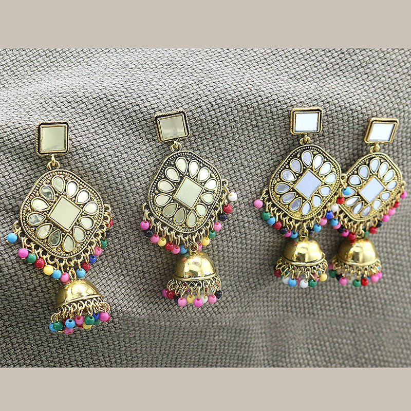 Indian Earrings Traditional Round Beaded Mirror Earrings Jhumka Jhumki Jumka for Wowen-Gold - enjoyinshopping