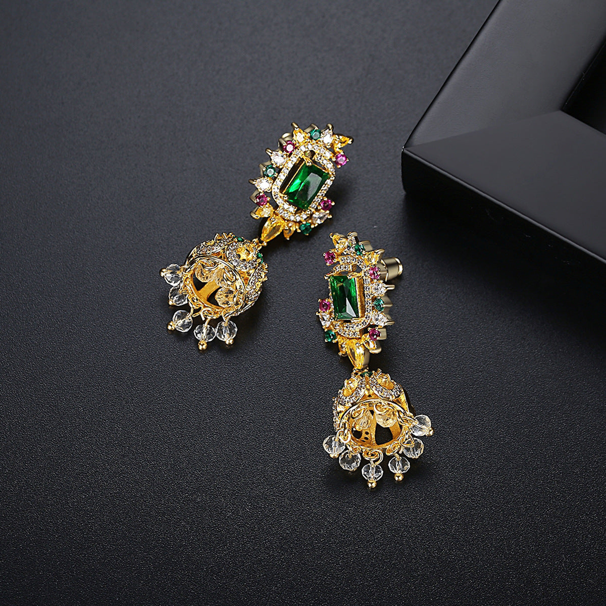 High-Quality Indian Style Earrings Bollywood Inlaid Zircon Paisley Shape Luxury Jhumka Jhumki Jumka Earrings-Gold - enjoyinshopping