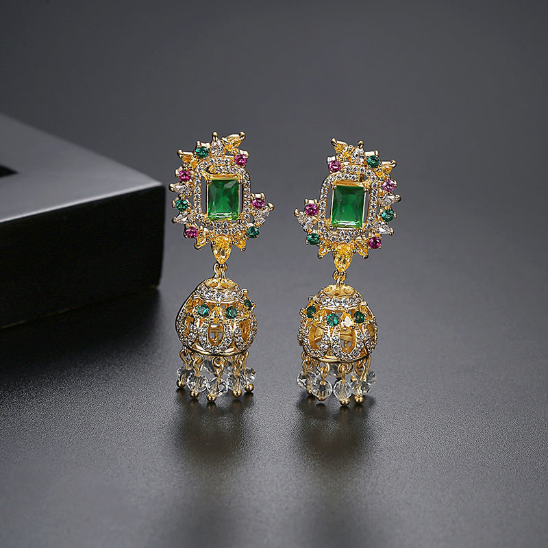 High-Quality Indian Style Earrings Bollywood Inlaid Zircon Paisley Shape Luxury Jhumka Jhumki Jumka Earrings-Gold - enjoyinshopping