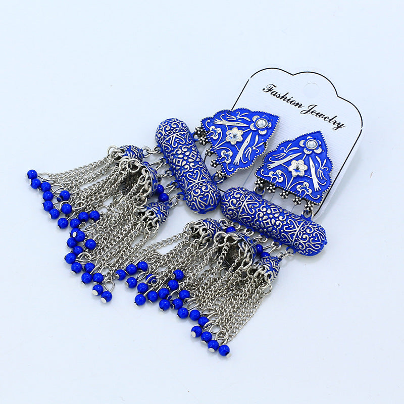 Indian Earrings Bohemian Tassel Earrings for Wowen-Blue - enjoyinshopping