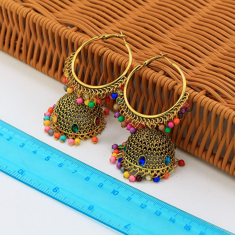 Indian Earrings Traditional Ethnic Multicolor Round Beaded Jhumka Jhumki Jumka Earrings for Wowen-Gold - enjoyinshopping