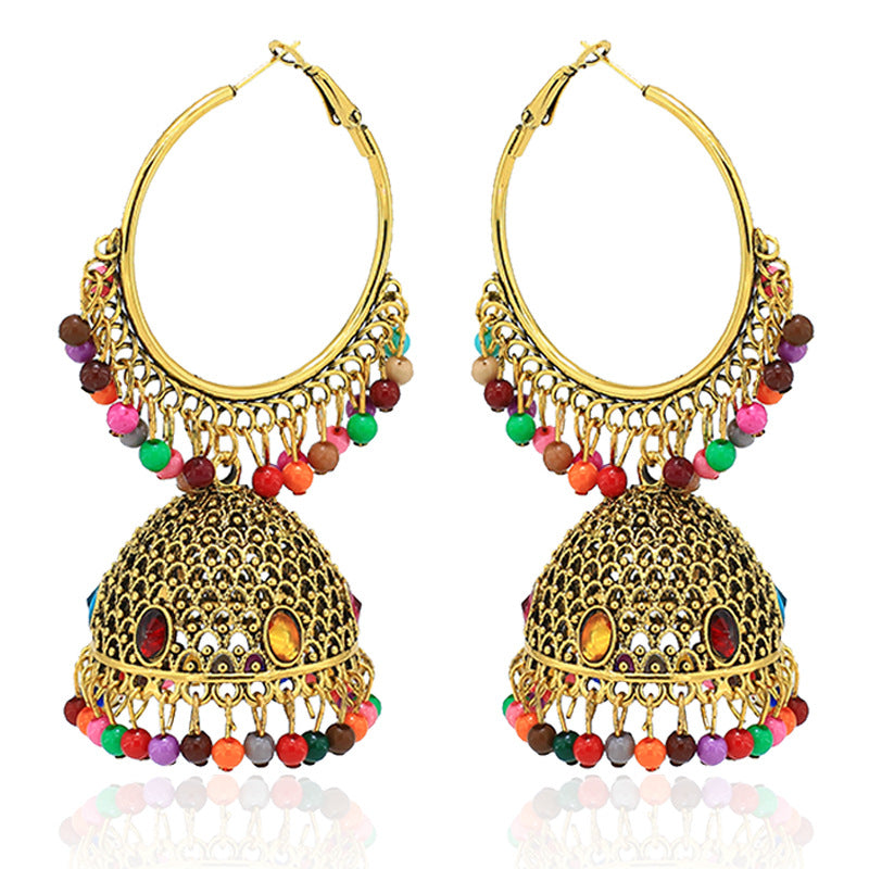 Indian Earrings Traditional Ethnic Multicolor Round Beaded Jhumka Jhumki Jumka Earrings for Wowen-Gold - enjoyinshopping