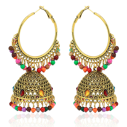 Indian Earrings Traditional Ethnic Multicolor Round Beaded Jhumka Jhumki Jumka Earrings for Wowen-Gold - enjoyinshopping