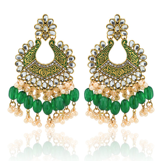 Indian Earrings Traditional Hoop Pearl Beaded Earrings for Wowen-Green - enjoyinshopping