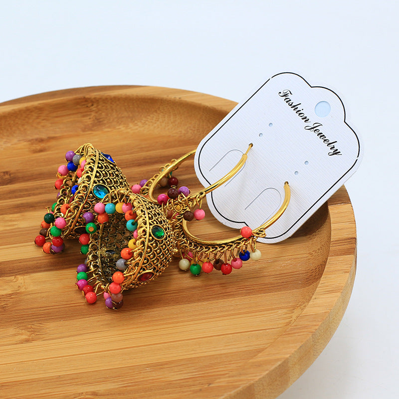 Indian Earrings Traditional Ethnic Multicolor Round Beaded Jhumka Jhumki Jumka Earrings for Wowen-Gold - enjoyinshopping