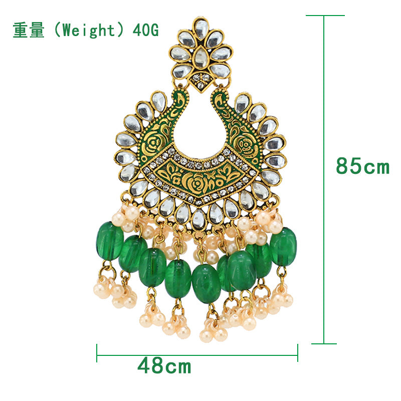 Indian Earrings Traditional Hoop Pearl Beaded Earrings for Wowen-Green - enjoyinshopping