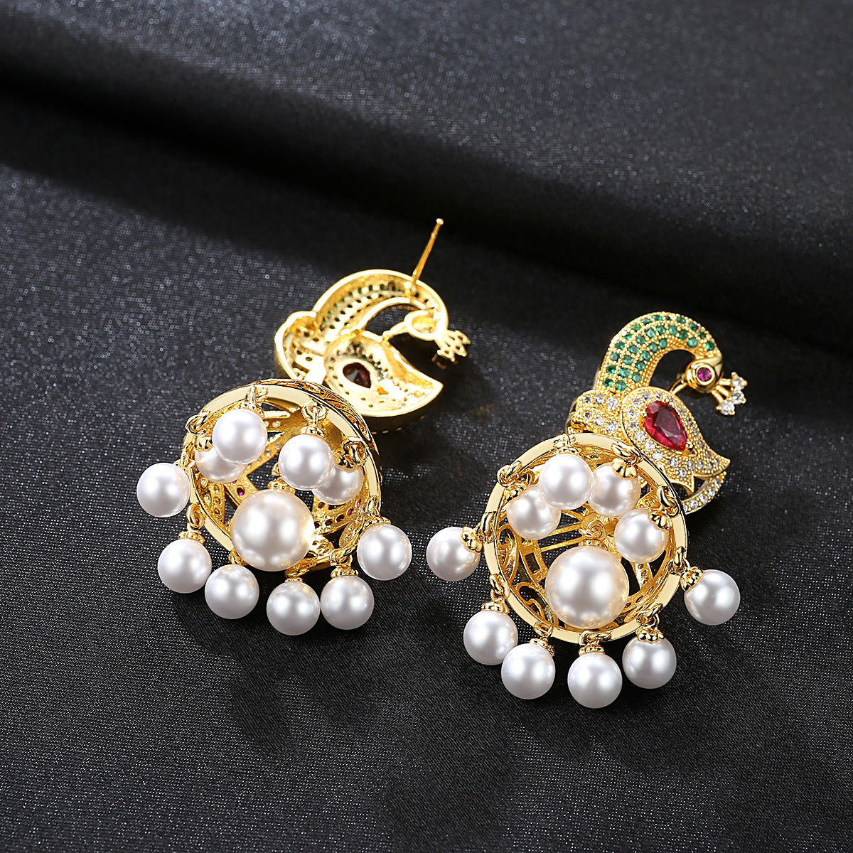 High-Quality Indian Style Earrings Bollywood Inlaid Zircon Peacock Shape Luxury Jhumka Jhumki Jumka Earrings-Gold - enjoyinshopping