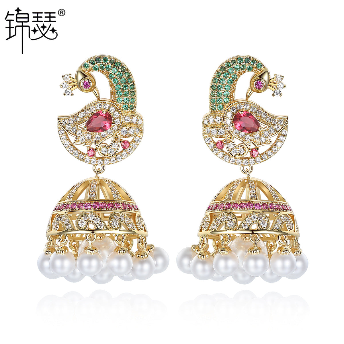 High-Quality Indian Style Earrings Bollywood Inlaid Zircon Peacock Shape Luxury Jhumka Jhumki Jumka Earrings-Gold - enjoyinshopping