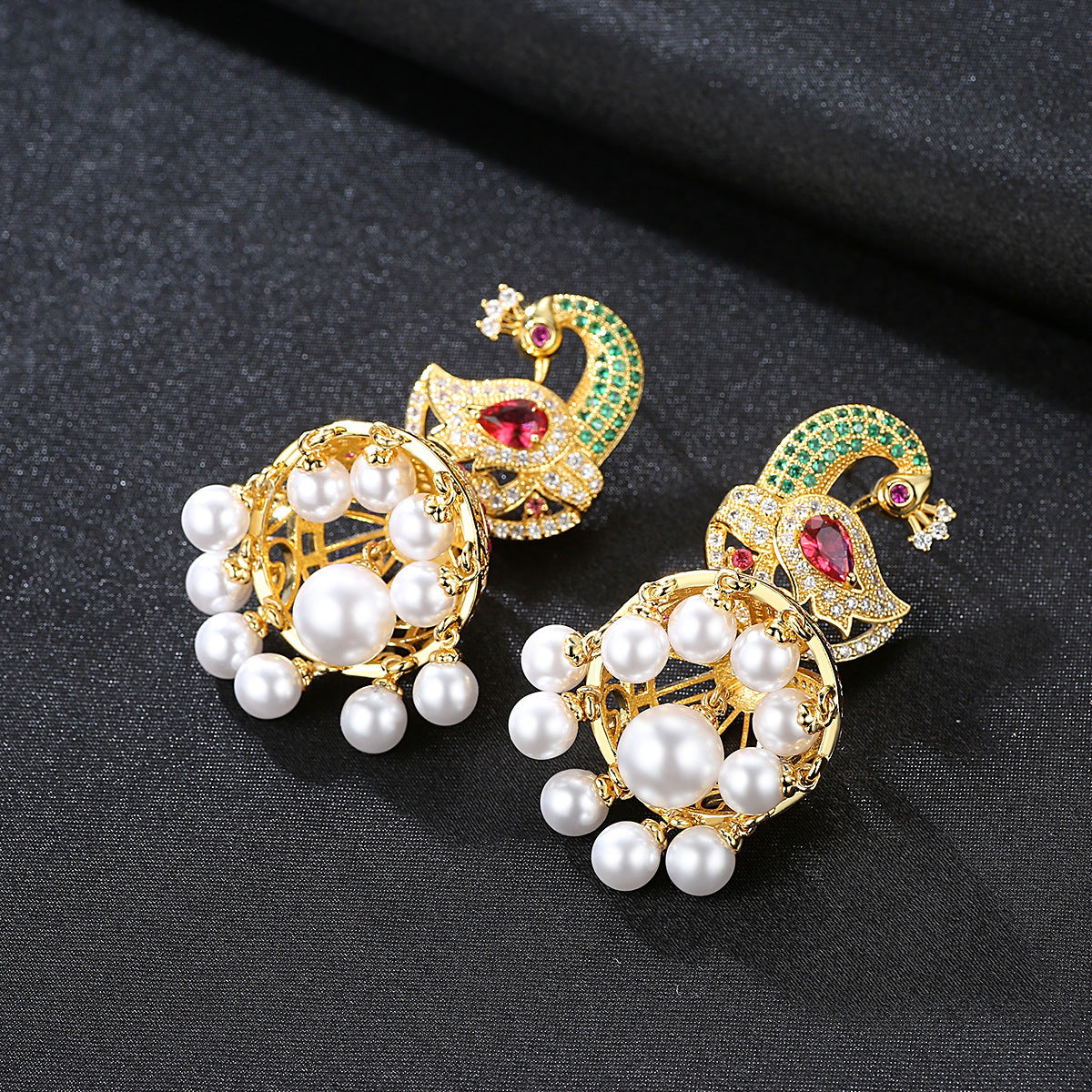 High-Quality Indian Style Earrings Bollywood Inlaid Zircon Peacock Shape Luxury Jhumka Jhumki Jumka Earrings-Gold - enjoyinshopping