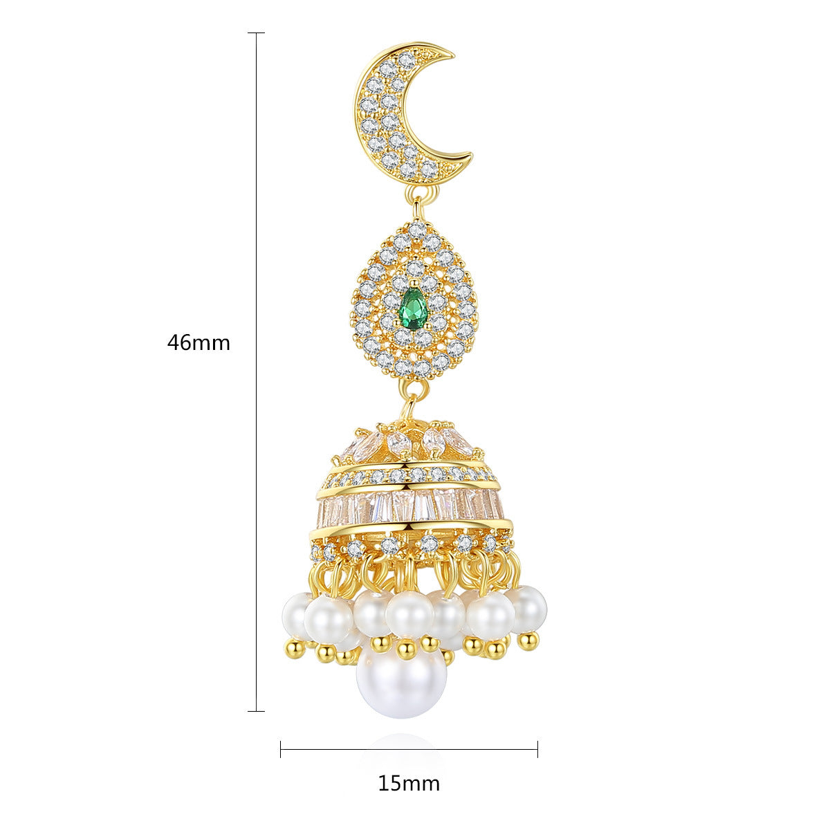 High-Quality Indian Style Earrings Bollywood Inlaid Zircon Moon Water Drop Shape Luxury Jhumka Jhumki Jumka Earrings-Gold - enjoyinshopping