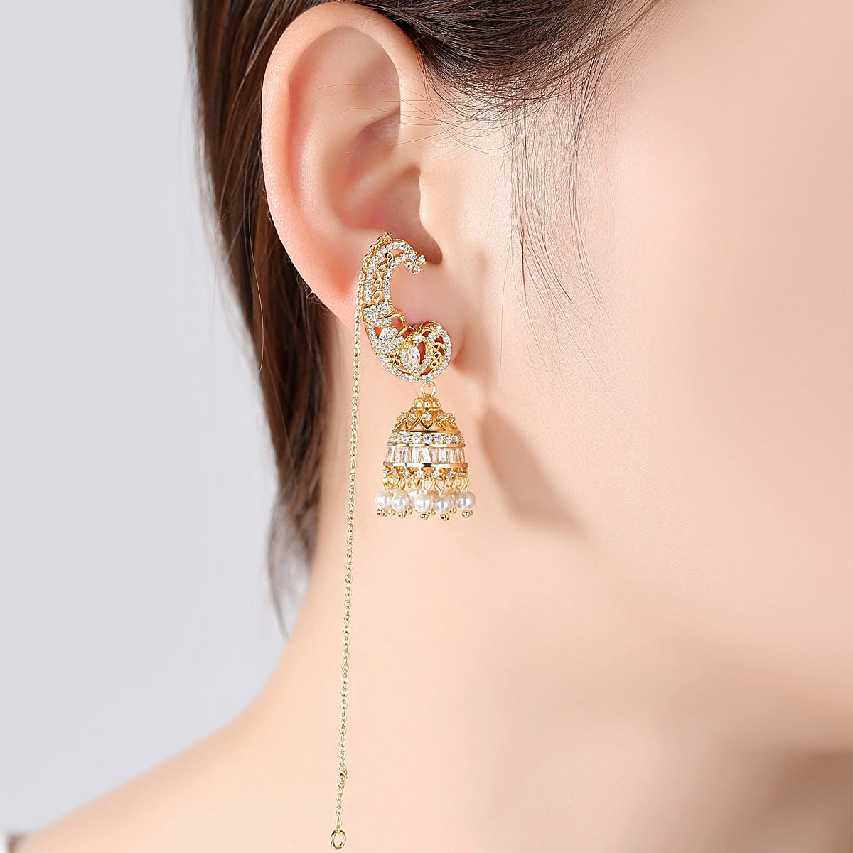 High-Quality Indian Style Earrings Bollywood Inlaid Zircon Luxury Jhumka Jhumki Jumka Earrings-Gold - enjoyinshopping