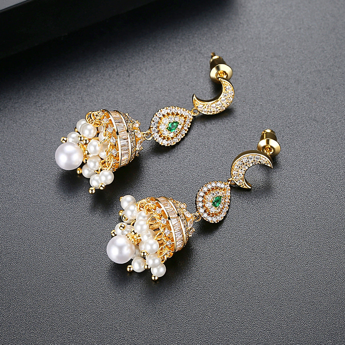 High-Quality Indian Style Earrings Bollywood Inlaid Zircon Moon Water Drop Shape Luxury Jhumka Jhumki Jumka Earrings-Gold - enjoyinshopping