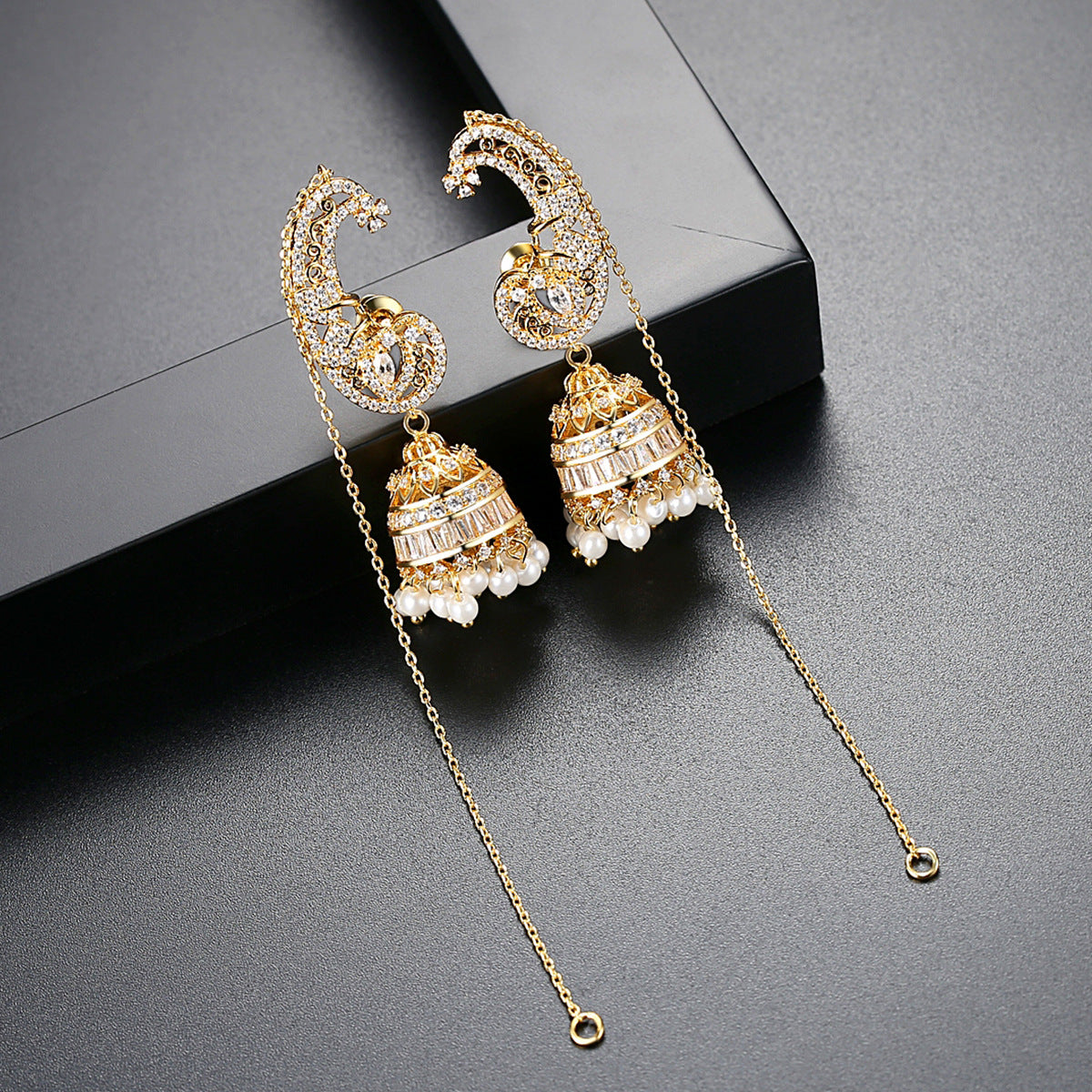 High-Quality Indian Style Earrings Bollywood Inlaid Zircon Luxury Jhumka Jhumki Jumka Earrings-Gold - enjoyinshopping