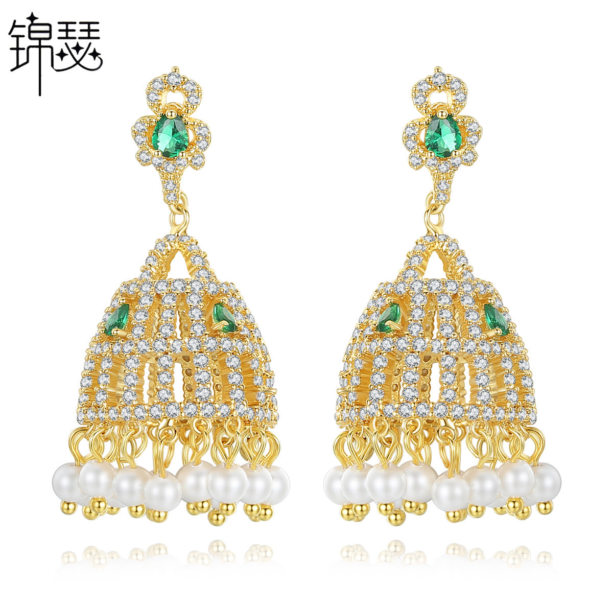 High-Quality Indian Style Earrings Bollywood Inlaid Zircon Luxury Jhumka Jhumki Jumka Earrings-Gold - enjoyinshopping