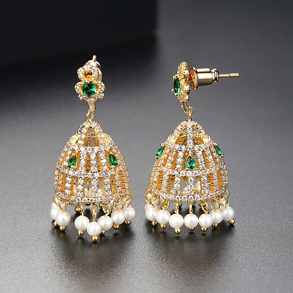 High-Quality Indian Style Earrings Bollywood Inlaid Zircon Luxury Jhumka Jhumki Jumka Earrings-Gold - enjoyinshopping