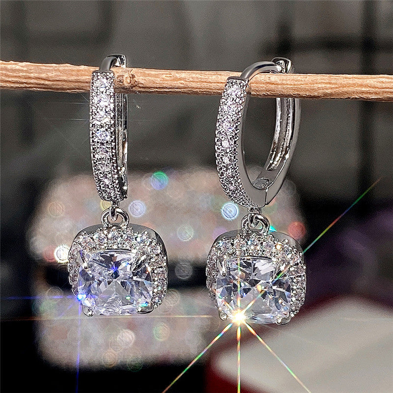 Fashion Bright Square Diamond Zircon Small Hoop Women's Earrings