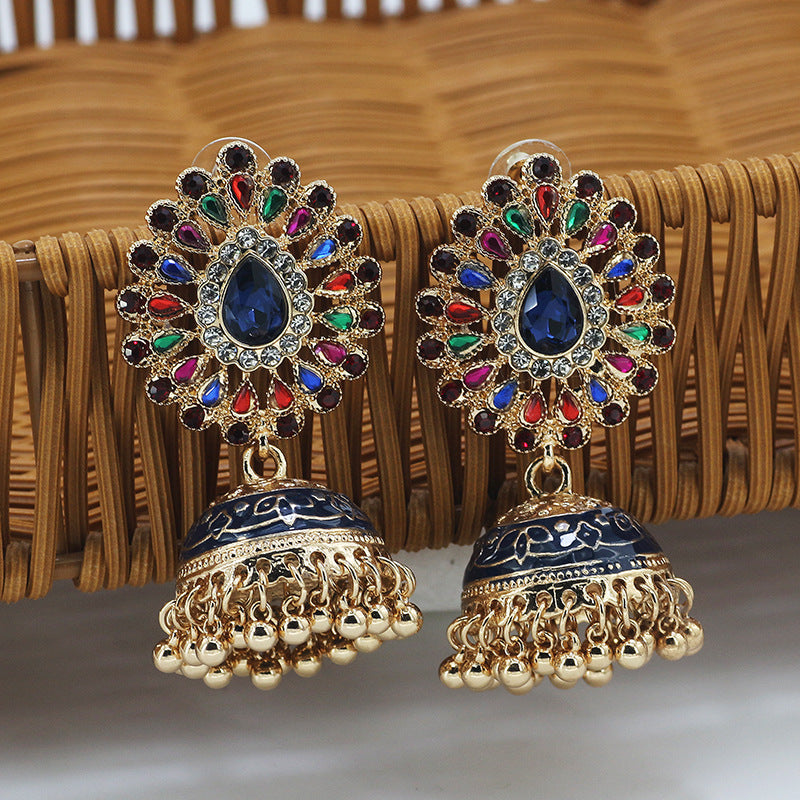 Indian Earrings Traditional Hoop Beaded Paisley Earrings Jhumka Jhumki Jumka for Wowen-Red - enjoyinshopping