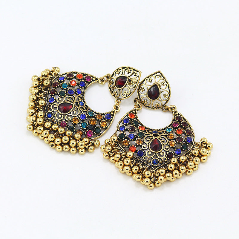 Indian Earrings Traditional Round Beaded Earrings Chandali for Wowen-Gold/Silver