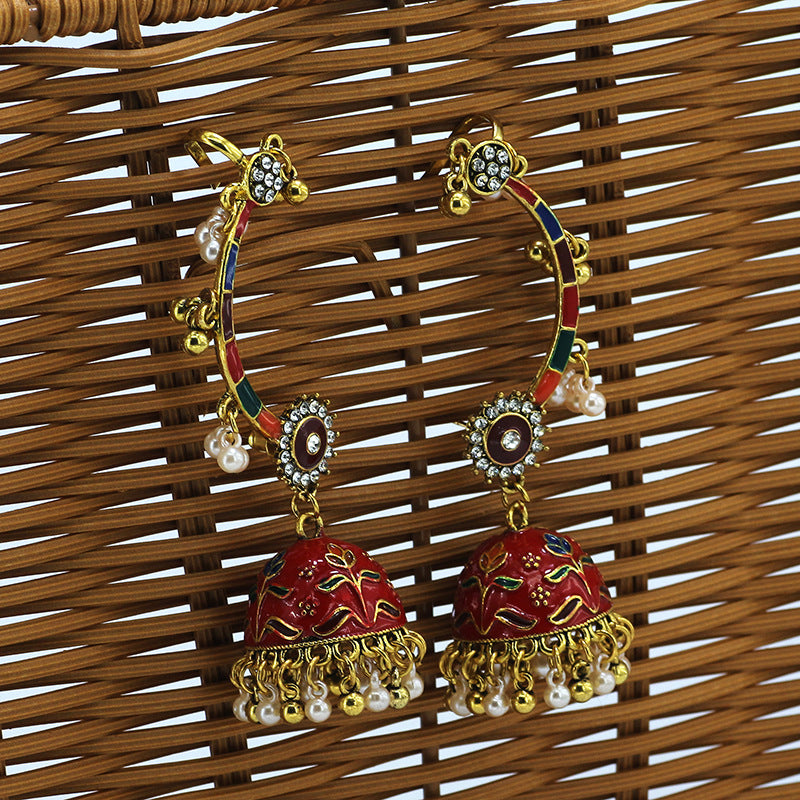 Indian Earrings Traditional Pearl Beaded Earrings Jhumka Jhumki Jumka for Wowen-Red/Blue - enjoyinshopping