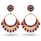 Indian Earrings Traditional Round Beaded Oil dripping Flower Earrings Chandali for Wowen-Red/Black - enjoyinshopping