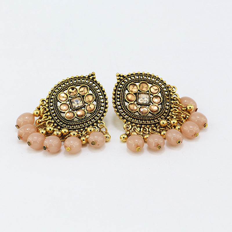 Indian Earrings Traditional Imitation Agate Beaded Small Stud Earrings