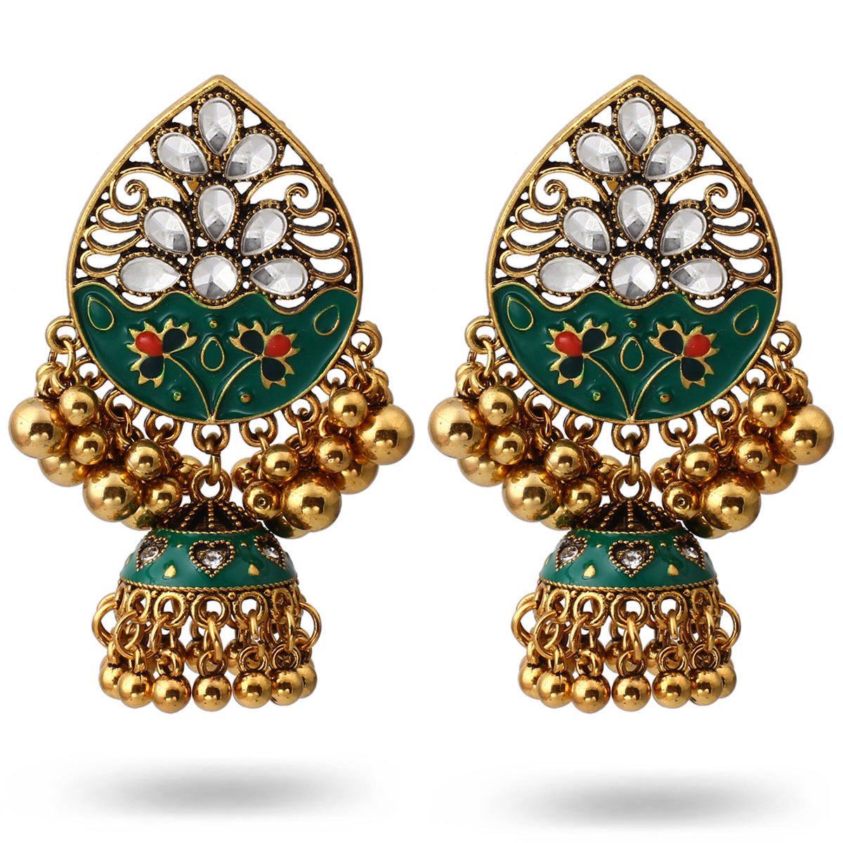 Indian Earrings Traditional Ethnic Bollywood Golden Oxidized Jhumka Jhumki Jumka Earrings for Wowen-Green/Red - enjoyinshopping