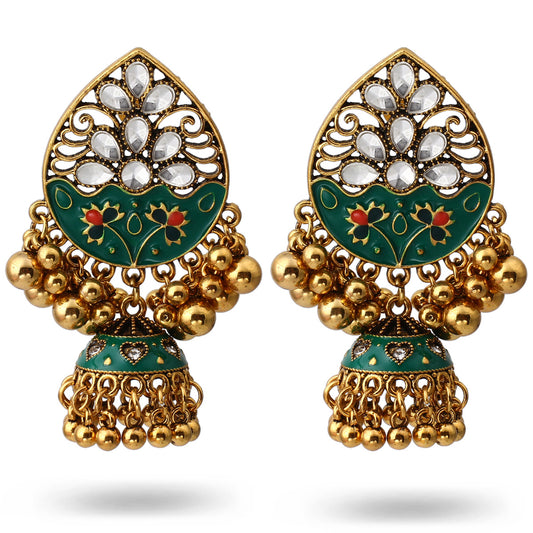 Indian Earrings Traditional Ethnic Bollywood Golden Oxidized Jhumka Jhumki Jumka Earrings for Wowen-Green/Red - enjoyinshopping