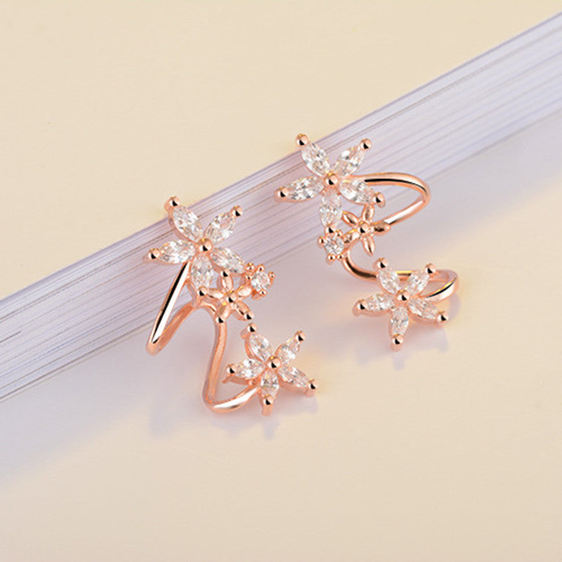 Flower Ear Clip Fashion All-Match Zircon Studs Earrings