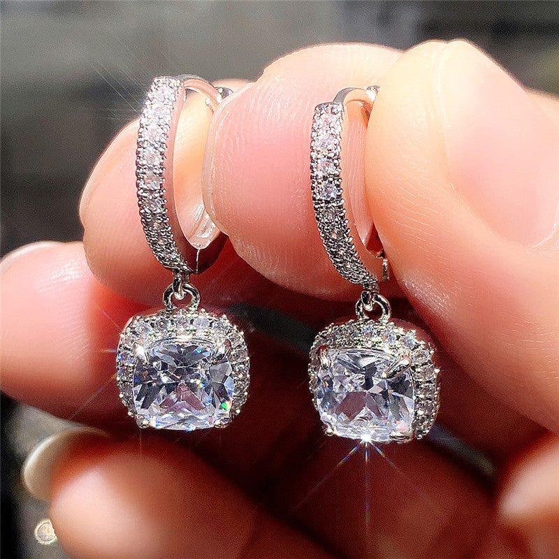 Fashion Bright Square Diamond Zircon Small Hoop Women's Earrings