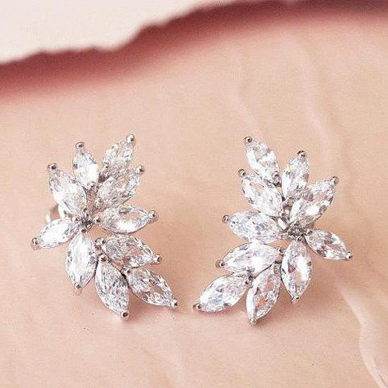 Fashion Bright Zircon Leaf-Shaped Stud Earrings