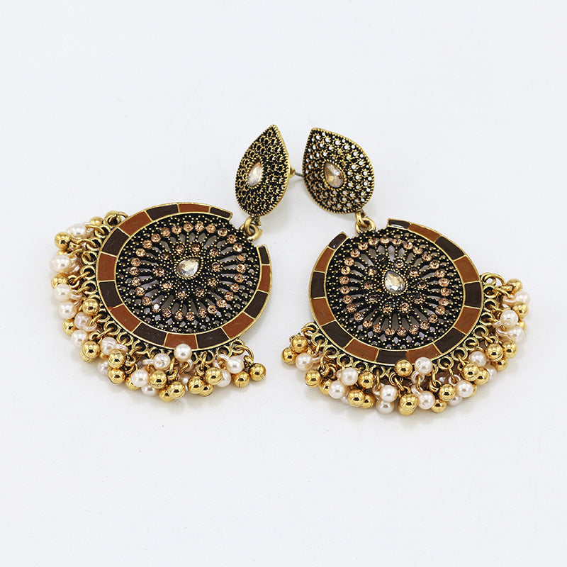 Indian Earrings Gold Round Beaded Earrings for Wowen-Gold/Silver