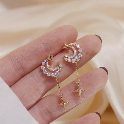 Trendy Moon Star Women's Earrings Inlaid Zirconium Dangle Earrings