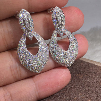 European and American Luxury Hollow Water Drops Rhinestone Zircon Earrings For Bride