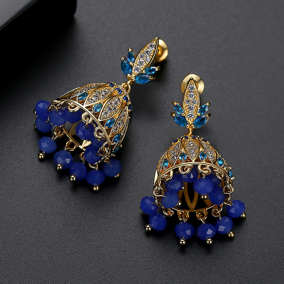 High-Quality Indian Style Earrings Bollywood Inlaid Zircon Luxury Jhumka Jhumki Jumka Earrings-Gold - enjoyinshopping